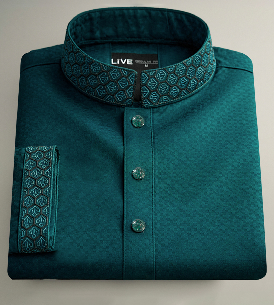 Men’s Luxury Embroidered Teal Panjabi
